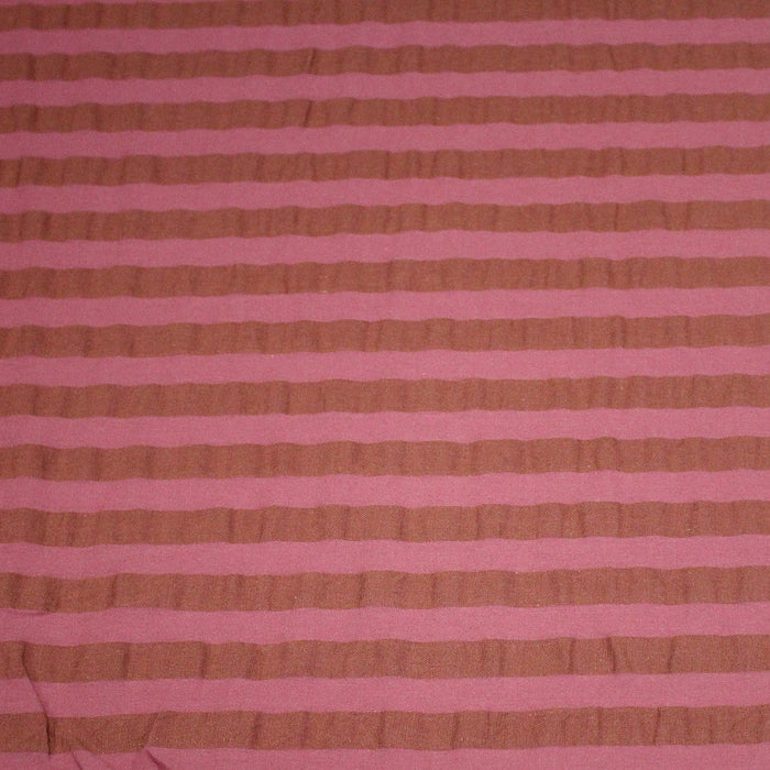 Tissu seersucker coton rayé 1cm Rose et cacao - STANDARD 100 OEKO-TEX