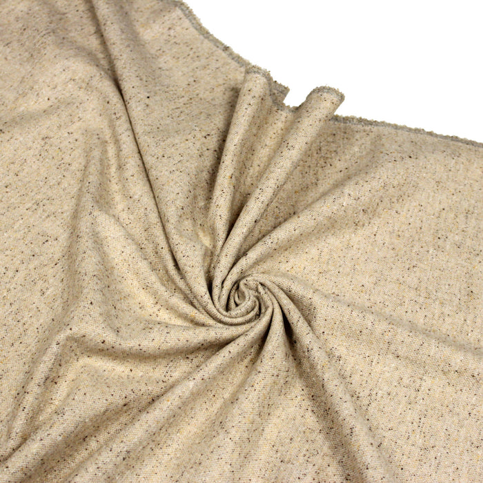 Tissu lainage faux-uni tweed jaune aux touches marrons et écrues - Fabrication italienne
