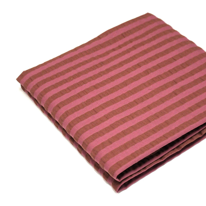 Tissu seersucker coton rayé 1cm Rose et cacao - STANDARD 100 OEKO-TEX