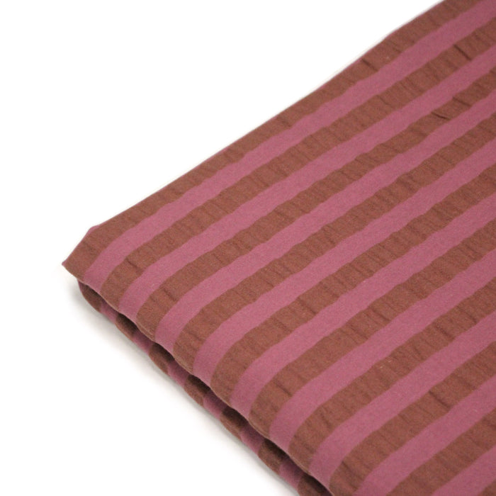 Tissu seersucker coton rayé 1cm Rose et cacao - STANDARD 100 OEKO-TEX