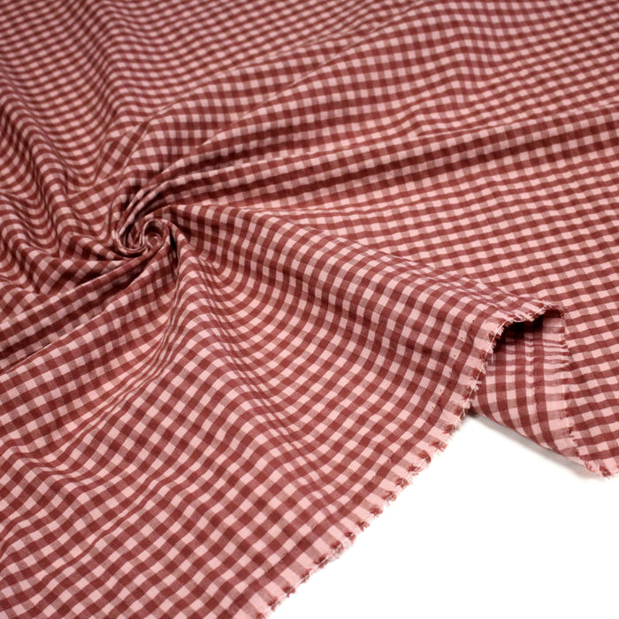 Tissu seersucker coton Vichy rose & prune - STANDARD 100 OEKO-TEX