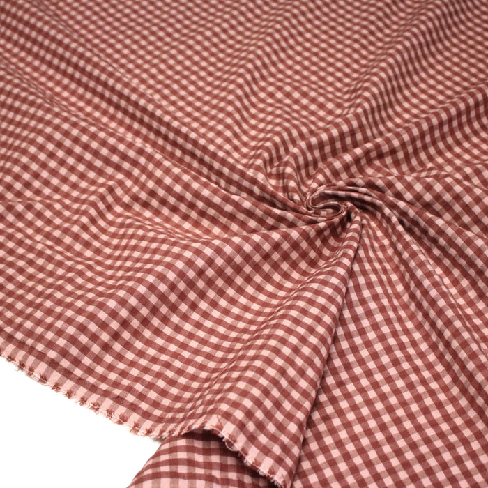 Tissu seersucker coton Vichy rose & prune - STANDARD 100 OEKO-TEX
