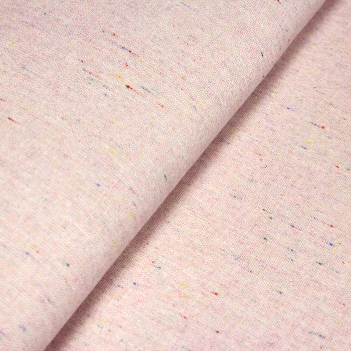 Tissu lainage faux-uni tweed rose aux touches rouges - Fabrication italienne