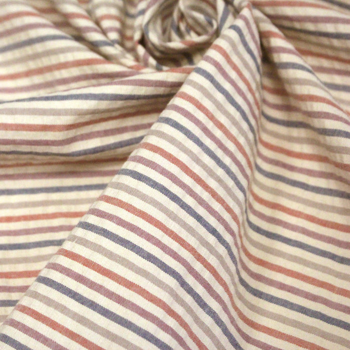 Tissu seersucker coton rayé 3mm Ecru bleu orange rose - STANDARD 100 OEKO-TEX