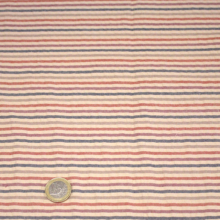 Tissu seersucker coton rayé 3mm Ecru bleu orange rose - STANDARD 100 OEKO-TEX