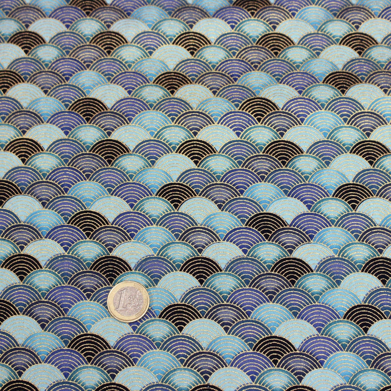 Tissu cotonnade motif vagues japonaises Seigaiha dorées : nombreuses couleurs - COLLECTION JAPON DORÉ - TissusPapi.com