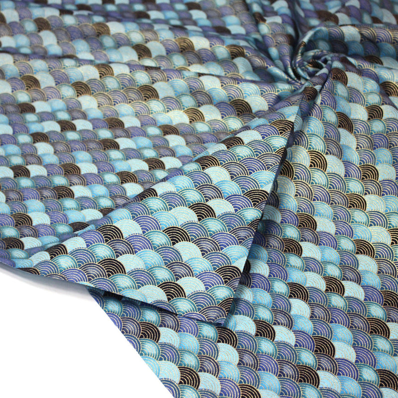 Tissu cotonnade motif vagues japonaises Seigaiha dorées : nombreuses couleurs - COLLECTION JAPON DORÉ - TissusPapi.com