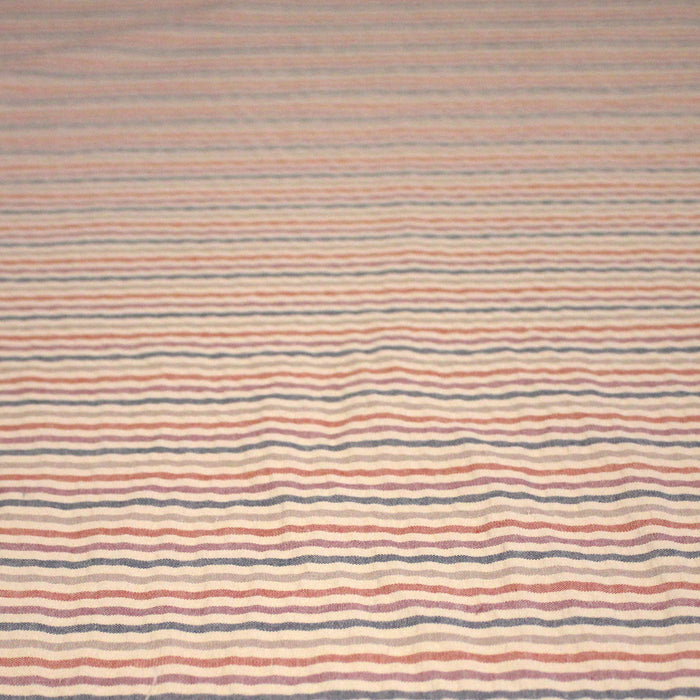 Tissu seersucker coton rayé 3mm Ecru bleu orange rose - STANDARD 100 OEKO-TEX