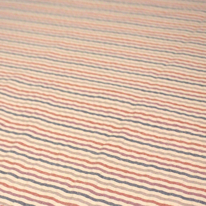 Tissu seersucker coton rayé 3mm Ecru bleu orange rose - STANDARD 100 OEKO-TEX