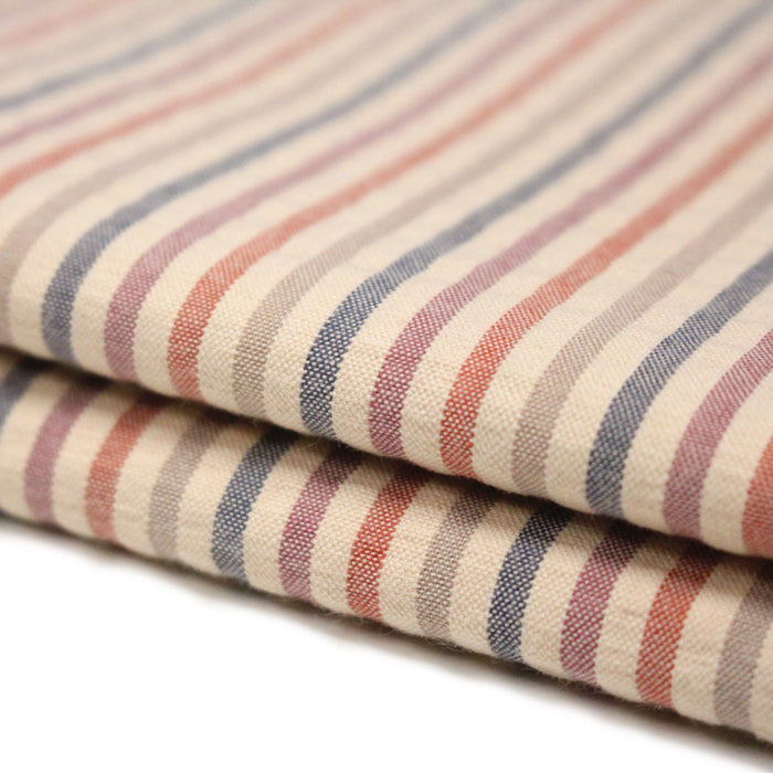Tissu seersucker coton rayé 3mm Ecru bleu orange rose - STANDARD 100 OEKO-TEX