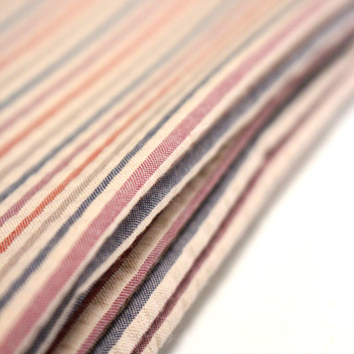 Tissu seersucker coton rayé 3mm Ecru bleu orange rose - STANDARD 100 OEKO-TEX