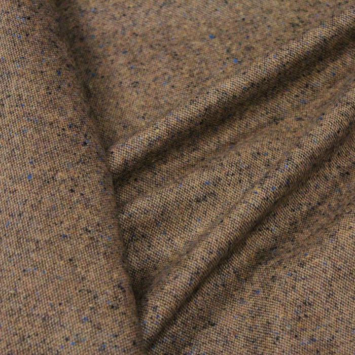 Tissu lainage faux-uni tweed caramel aux touches noires - Fabrication italienne