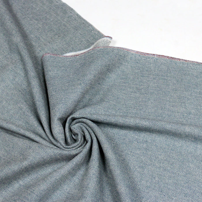 Tissu lainage faux-uni aux chevrons bleu horizon - Fabrication italienne