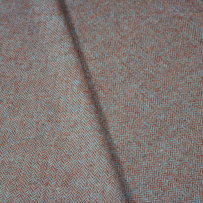 Tissu lainage faux-uni aux chevrons bleus et oranges - Fabrication italienne