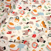 Tissu cotonnade enfant écru aux chiens, voitures, camions - STANDARD 100 OEKO - TEX - TissusPapi.com