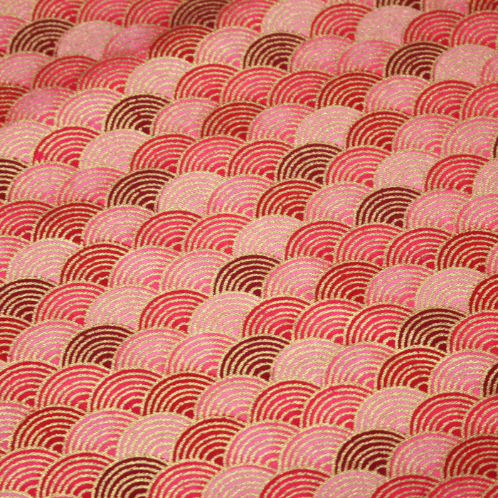 Tissu cotonnade motif vagues japonaises Seigaiha rouge, rose & doré - COLLECTION JAPON DORÉ