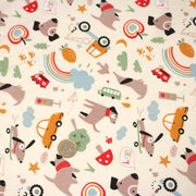 Tissu cotonnade enfant écru aux chiens, voitures, camions - STANDARD 100 OEKO - TEX - TissusPapi.com