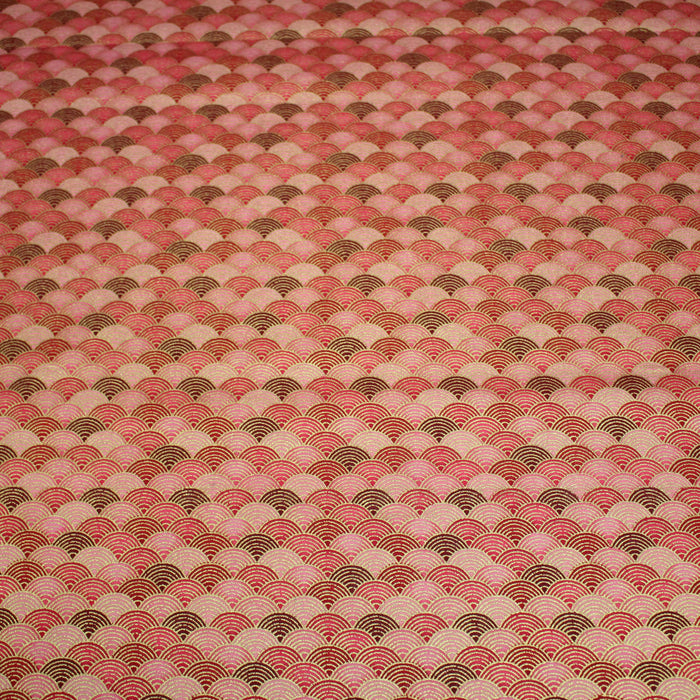 Tissu cotonnade motif vagues japonaises Seigaiha rouge, rose & doré - COLLECTION JAPON DORÉ