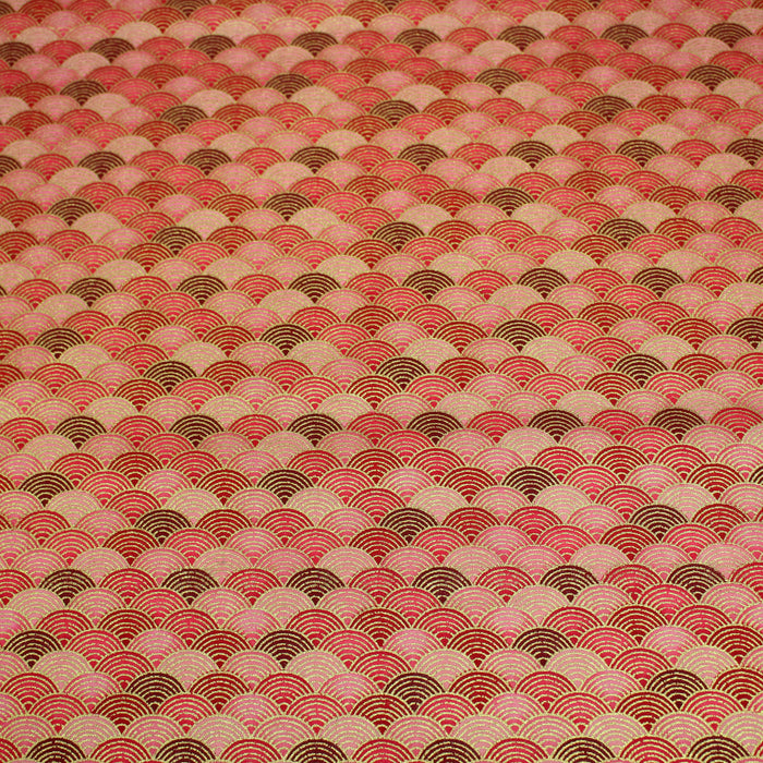 Tissu cotonnade motif vagues japonaises Seigaiha rouge, rose & doré - COLLECTION JAPON DORÉ