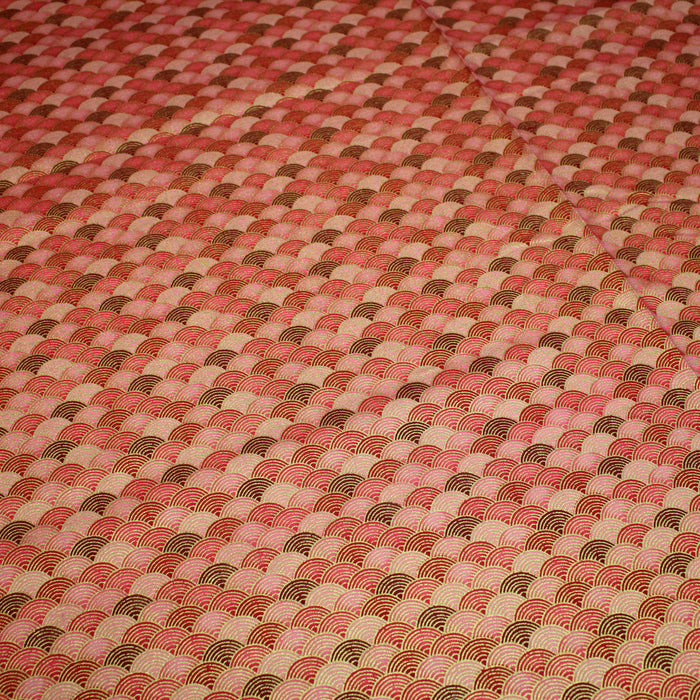 Tissu cotonnade motif vagues japonaises Seigaiha rouge, rose & doré - COLLECTION JAPON DORÉ