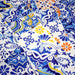 Tissu cotonnade AZULEJOS aux carreaux de faïence : bleu roi / bleu jaune / bleu orange - TissusPapi.com