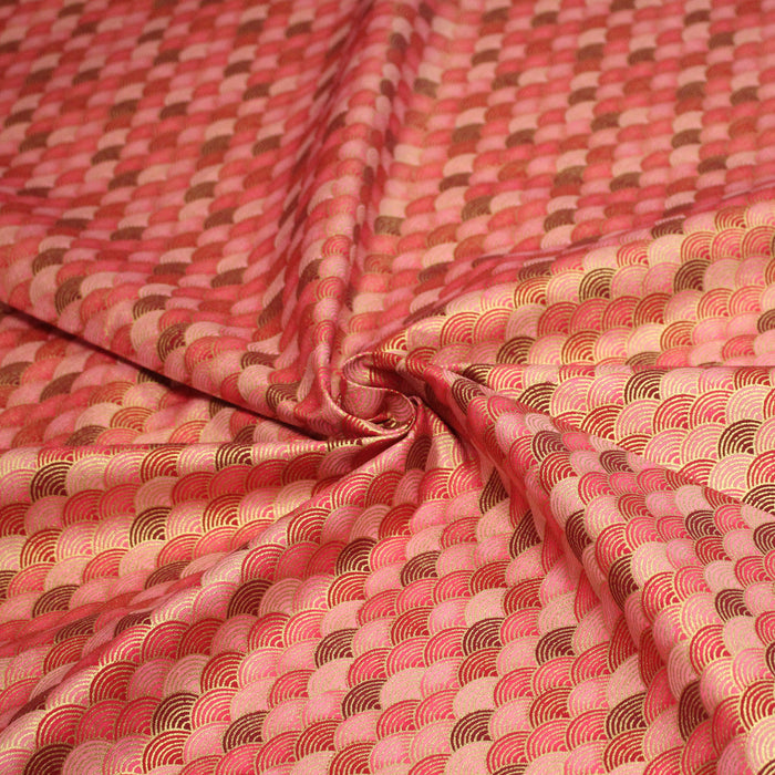 Tissu cotonnade motif vagues japonaises Seigaiha rouge, rose & doré - COLLECTION JAPON DORÉ