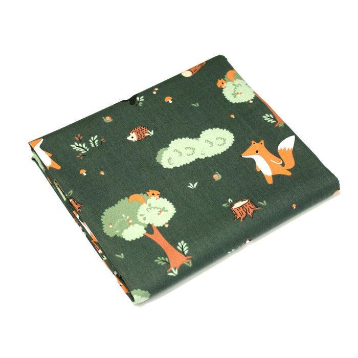 Tissu cotonnade enfant vert aux animaux de la forêt - STANDARD 100 OEKO-TEX