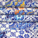 Tissu cotonnade AZULEJOS aux carreaux de faïence : bleu roi / bleu jaune / bleu orange - TissusPapi.com