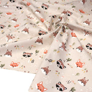 Tissu cotonnade enfant sable aux renards, cerfs et ratons laveurs - STANDARD 100 OEKO - TEX - TissusPapi.com