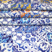 Tissu cotonnade AZULEJOS aux carreaux de faïence : bleu roi / bleu jaune / bleu orange - TissusPapi.com