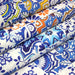 Tissu cotonnade AZULEJOS aux carreaux de faïence : bleu roi / bleu jaune / bleu orange - TissusPapi.com