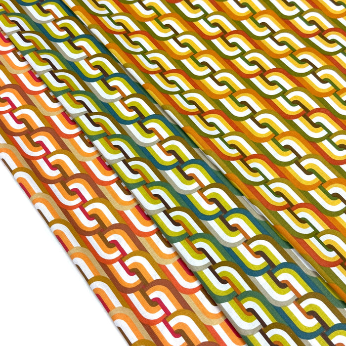 Tissu cotonnade SEVENTIES aux formes entremêlées, trois couleurs dispos - OEKO - TEX STANDARD 100 - TissusPapi.com