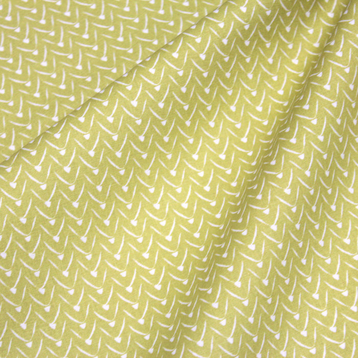 Tissu de coton aux motifs graphiques blancs, fond vert anis - OEKO-TEX®
