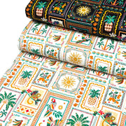Tissu cotonnade PALMIERS, ANANAS, PERROQUETS - COLLECTION SICILIA - OEKO - TEX STANDARD 100 - TissusPapi.com