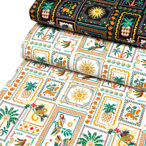 Tissu cotonnade PALMIERS, ANANAS, PERROQUETS - COLLECTION SICILIA - OEKO - TEX STANDARD 100 - TissusPapi.com