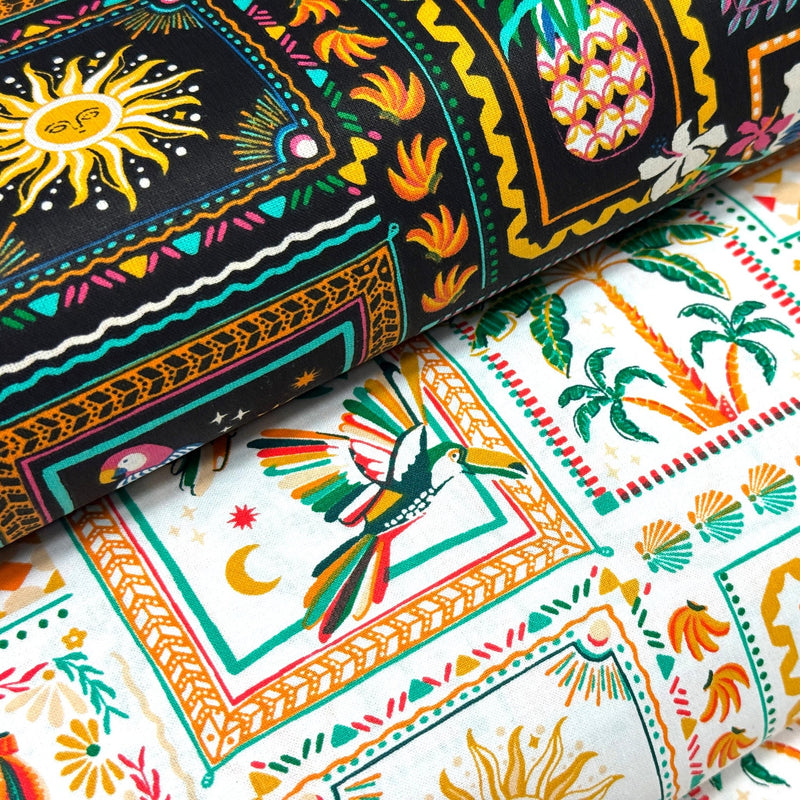 Tissu cotonnade PALMIERS, ANANAS, PERROQUETS - COLLECTION SICILIA - OEKO - TEX STANDARD 100 - TissusPapi.com