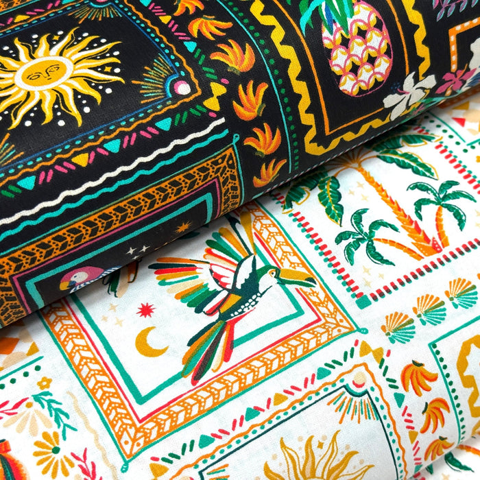 Tissu cotonnade PALMIERS, ANANAS, PERROQUETS - COLLECTION SICILIA - OEKO - TEX STANDARD 100 - TissusPapi.com