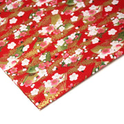 Tissu cotonnade éventails japonais dorés & fleurs sakura : bleu ou rouge - COLLECTION JAPON DORÉ - TissusPapi.com