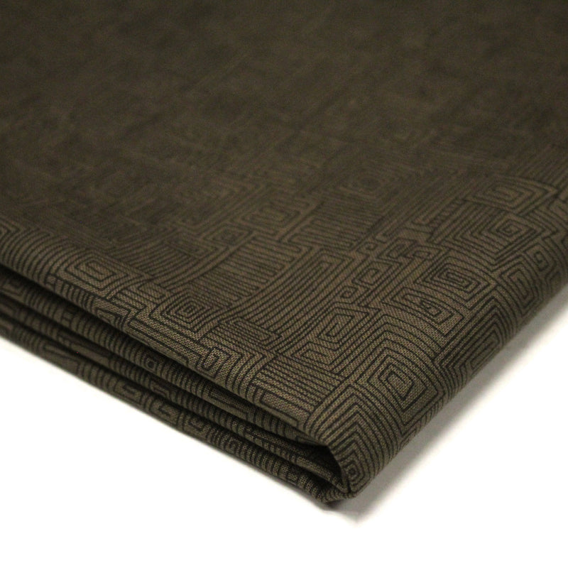 Tissu cotonnade vert marron aux lignes & formes géométriques - COLLECTION SEVENTIES - TissusPapi.com