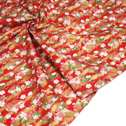 Tissu cotonnade éventails japonais dorés & fleurs sakura : bleu ou rouge - COLLECTION JAPON DORÉ - TissusPapi.com