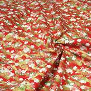 Tissu cotonnade éventails japonais dorés & fleurs sakura : bleu ou rouge - COLLECTION JAPON DORÉ - TissusPapi.com