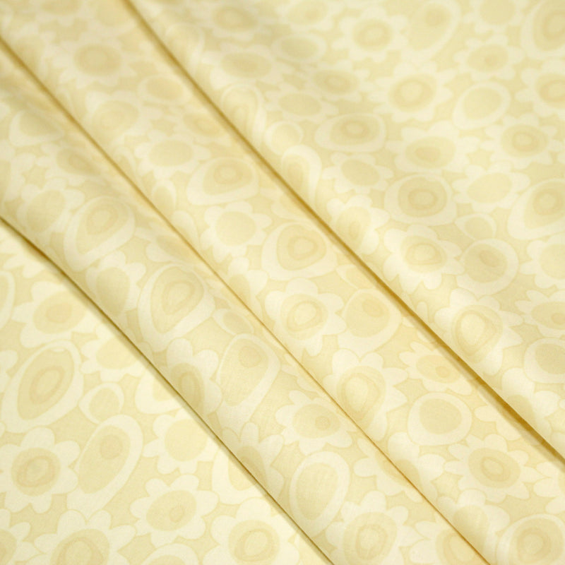 Tissu cotonnade jaune aux fleurs stylisées 70s jaunes - COLLECTION SEVENTIES - TissusPapi.com