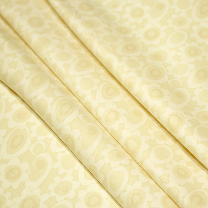 Tissu cotonnade jaune aux fleurs stylisées 70s jaunes - COLLECTION SEVENTIES