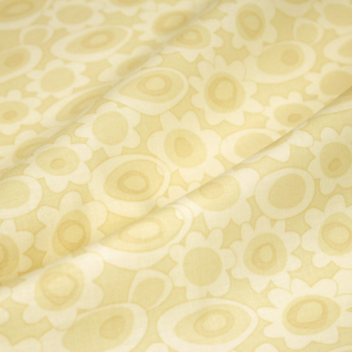 Tissu cotonnade jaune aux fleurs stylisées 70s jaunes - COLLECTION SEVENTIES