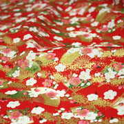 Tissu cotonnade éventails japonais dorés & fleurs sakura : bleu ou rouge - COLLECTION JAPON DORÉ - TissusPapi.com