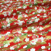 Tissu cotonnade éventails japonais dorés & fleurs sakura : bleu ou rouge - COLLECTION JAPON DORÉ - TissusPapi.com