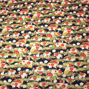 Tissu cotonnade éventails japonais dorés & fleurs sakura : bleu ou rouge - COLLECTION JAPON DORÉ - TissusPapi.com