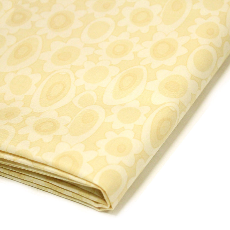 Tissu cotonnade jaune aux fleurs stylisées 70s jaunes - COLLECTION SEVENTIES - TissusPapi.com