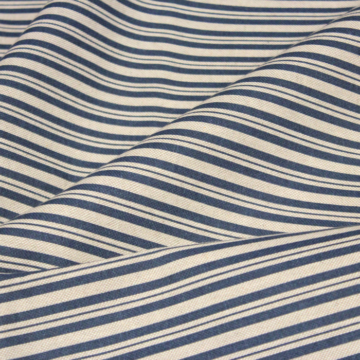 Tissu toile à matelas de coton aux rayures bleues, fond lin - COLLECTION VERSAILLES