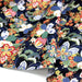 Tissu cotonnade motif japonais traditionnels : fleuris multicolores, fond noir / bleu / rouge - COLLECTION JAPON DORÉ - TissusPapi.com